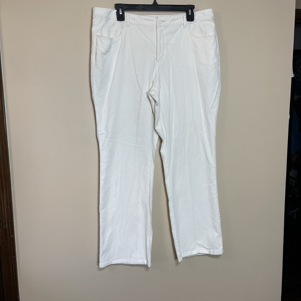 Talbots Petites White Corduroy Straight Leg‎ Pants Womens 16P Stretch Cotton